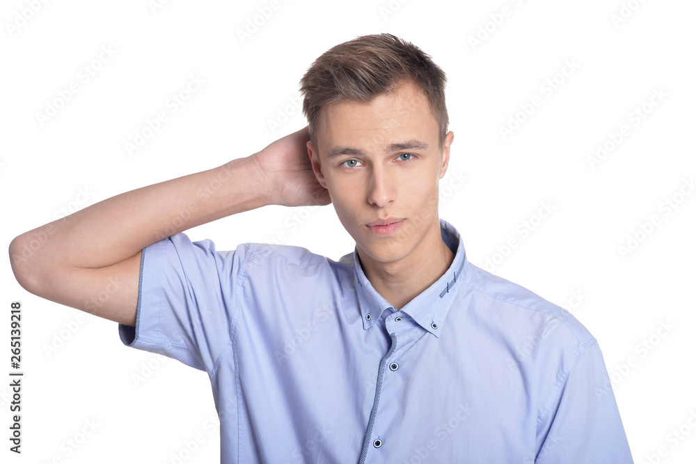 Portrait of young man posing on white background Portrait of young man posing on white background