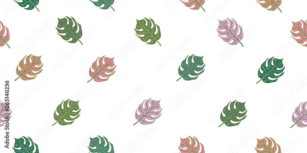 Seamless pattern with tropical leaves. Isolated elements on a white background. Seamless pattern with tropical leaves. Isolated elements on a white background.