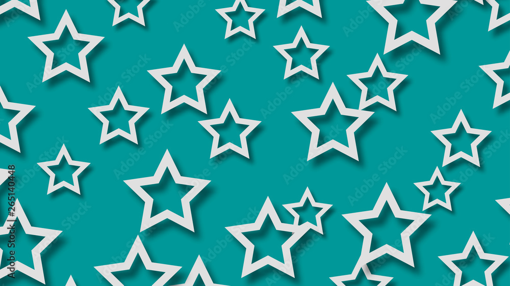 Abstract illustration of randomly arranged white stars with soft shadows on light blue background Abstract illustration of randomly arranged white stars with soft shadows on light blue background