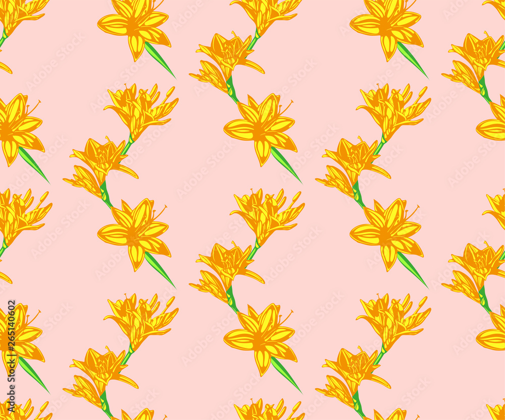 Vector Lily flowers seamless patern. Hand drawn ink illustration. Wallpaper or fabric design Vector Lily flowers seamless patern. Hand drawn ink illustration. Wallpaper or fabric design