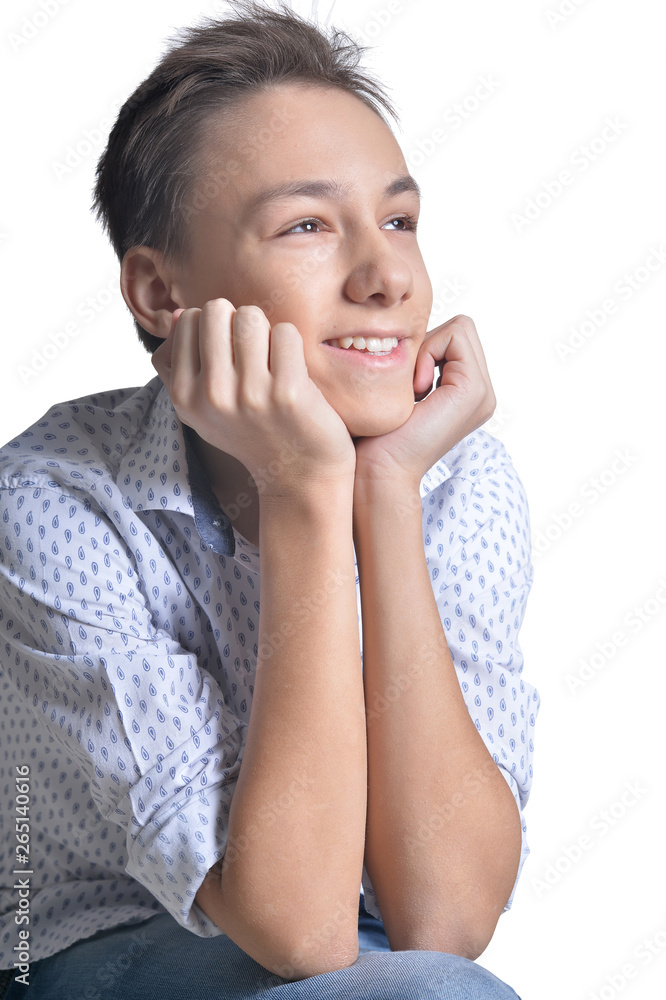 Studio portrait of teenage boy on white background Studio portrait of teenage boy on white background