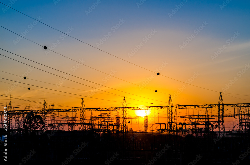 Sunset at electric station
