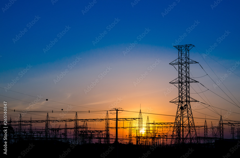 Fototapeta premium Sunset at electric station