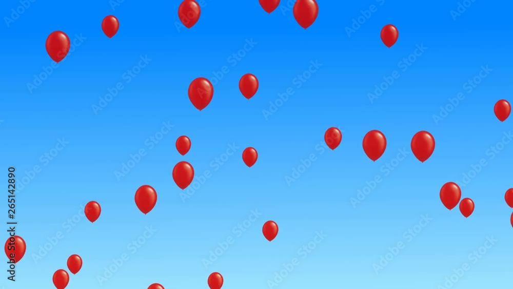Many red balloons flying up in the air at blue sky. Celebration and birthday concept. Seamless looping animation. Many red balloons flying up in the air at blue sky. Celebration and birthday concept. Seamless looping animation.