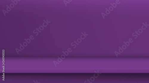 Gradient mesh vector table. Background of empty vivid purple color table, studio room advertise for your business products. Design banner on content website with copy space display