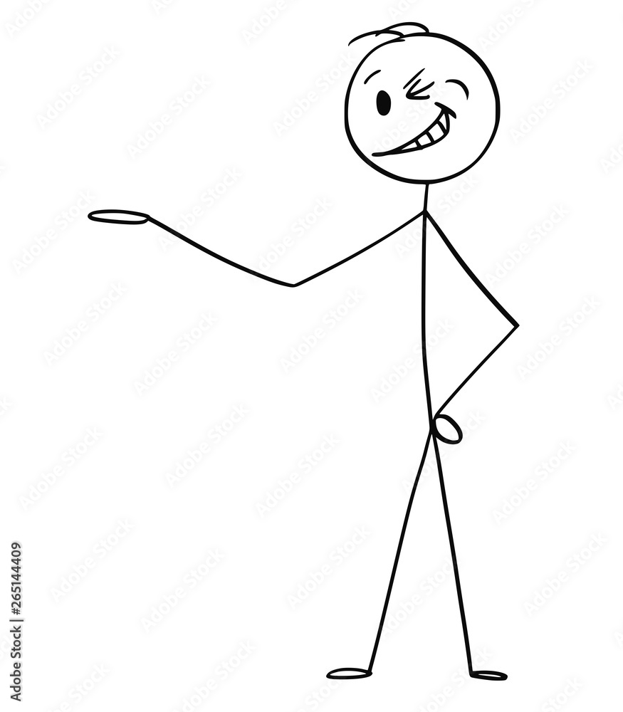 Cartoon stick figure drawing conceptual illustration of smiling and