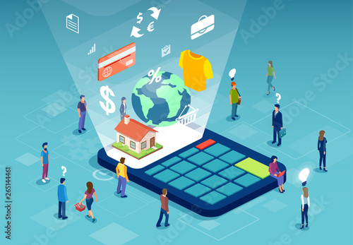 vector of group of people shopping for the best real estate deal