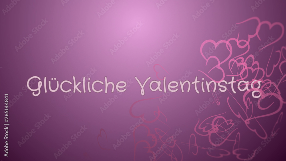 Gluckliche Valentinstag, Happy Valentine's day in german language, greeting card, pink hearts, pink background