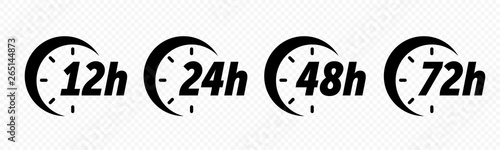 12, 24, 48 and 72 hours clock arrow deodorant effect vector icons. Delivery service, online deal remaining time web site symbols