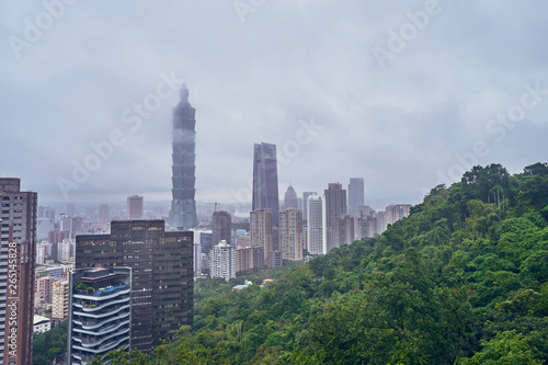 Taipei, Taiwan, December 10, 2018: A mist covered the highest Taipei 101 building which a view from Xiangshan hill in Taipei, Taiwan.