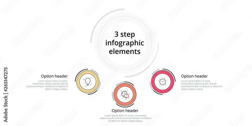 Business process chart infographic with 3 step circles. Circular corporate workflow graphic elements. Company flowchart presentation slide template. Vector info graphic design. Business process chart infographic with 3 step circles. Circular corporate workflow graphic elements. Company flowchart presentation slide template. Vector info graphic design.