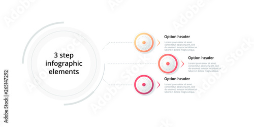 Business process chart infographic with 3 step circles. Circular corporate workflow graphic elements. Company flowchart presentation slide template. Vector info graphic design.