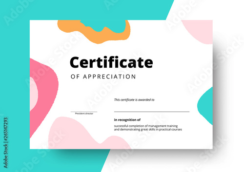 Certificate of appreciation template design. Elegant business diploma layout for training graduation or course completion. Vector background illustration.