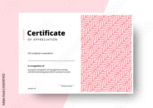 Certificate of appreciation template design. Elegant business diploma layout for training graduation or course completion. Vector background illustration.