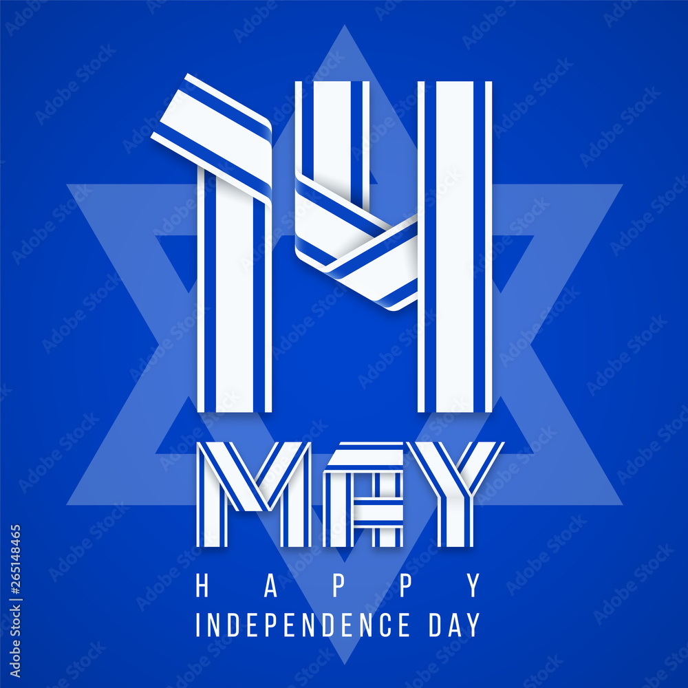 14 May, Israel Independence Day congratulatory design with Israeli flag colors. Vector