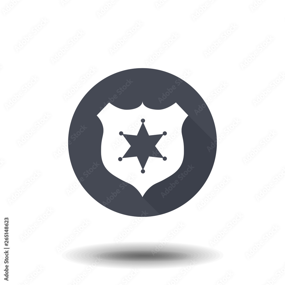 Sheriff badge with star icon vector, filled flat sign, solid pictogram isolated. Public safety symbol, logo illustration Sheriff badge with star icon vector, filled flat sign, solid pictogram isolated. Public safety symbol, logo illustration