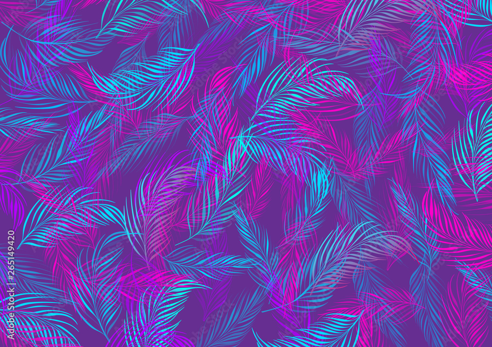 Leaf pattern with Neon purple background. Vector illustration