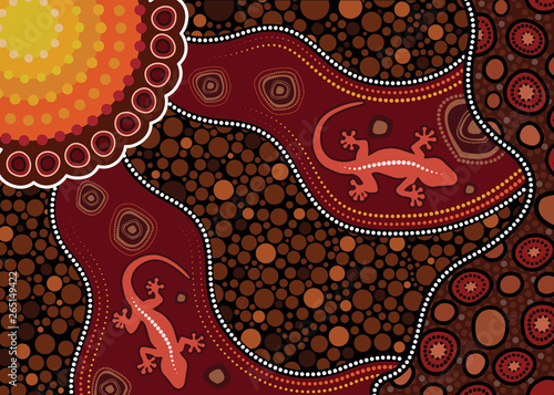 Illustration based on aboriginal style of dot background with lizard
