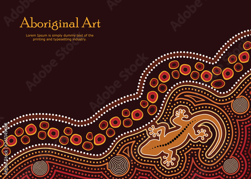 Aboriginal art vector Banner with text. Illustration based on aboriginal style of dot background.