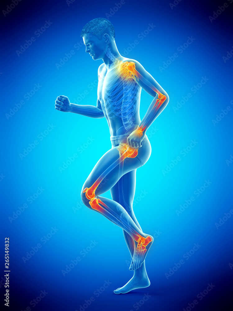 3d rendered medically accurate illustration of a walking man with painful jonts