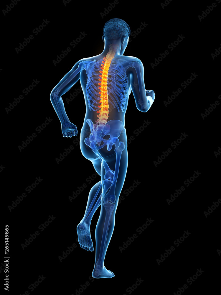 3d rendered medically accurate illustration of a walking man with a painful back