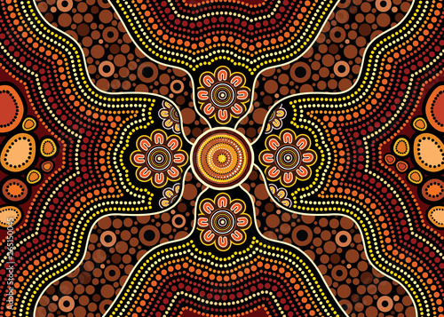 Illustration based on aboriginal style of dot  background.