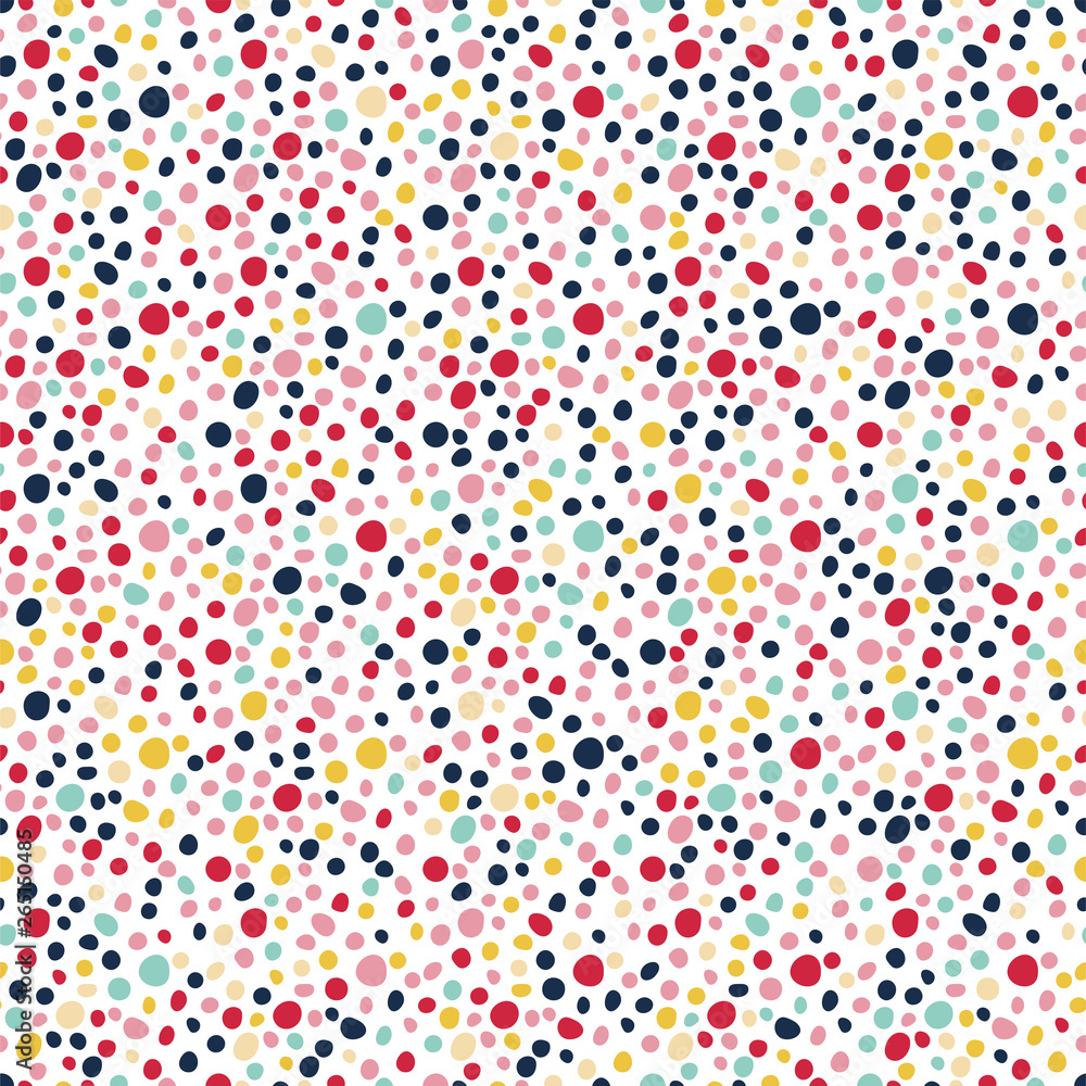 Seamless dotted pattern. Colorful spotted abstract background. Modern polka. Fashion design. Vector artistic pattern for print, wrapping paper, wallpaper and clothes. Circles. Color dots