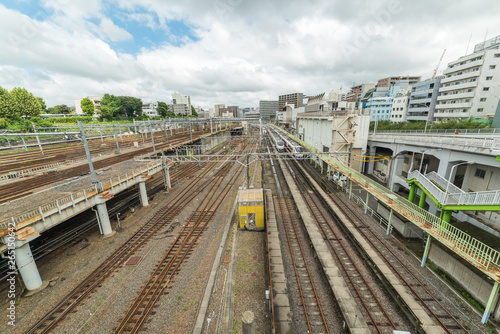 Multi level railway tracks in urban surroundings
