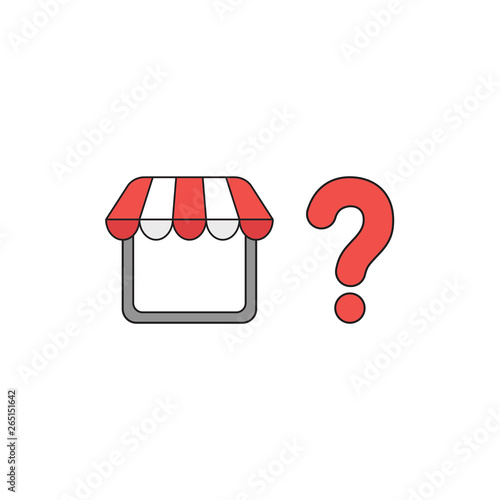 Vector icon concept of shop store with question mark. Black outlines and colored.