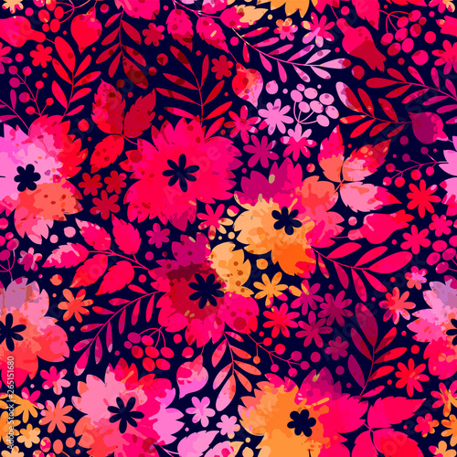 Seamless pattern with decorative flowers. Freehand drawing