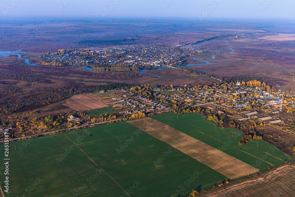 Village from height of bird's flight from air balloon, Russia, Kirov region