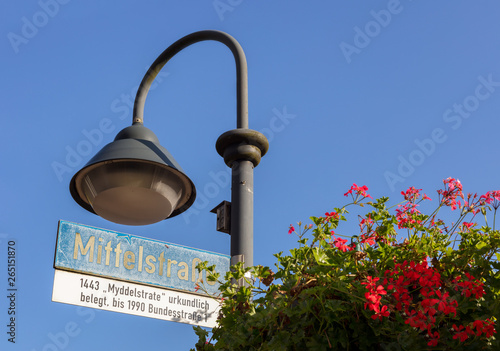 An old street lamp in the center of the old town of Horn-Bad Meinberg in East Westphalia Lippe. photo