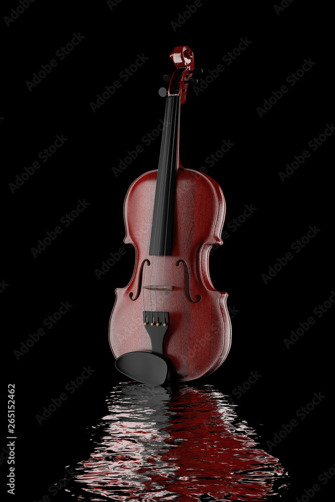 Fototapeta premium Classical Wooden Violin. 3d Rendering