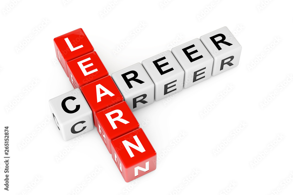 Learn and Career Sign as Crossword Cube Blocks. 3d Rendering