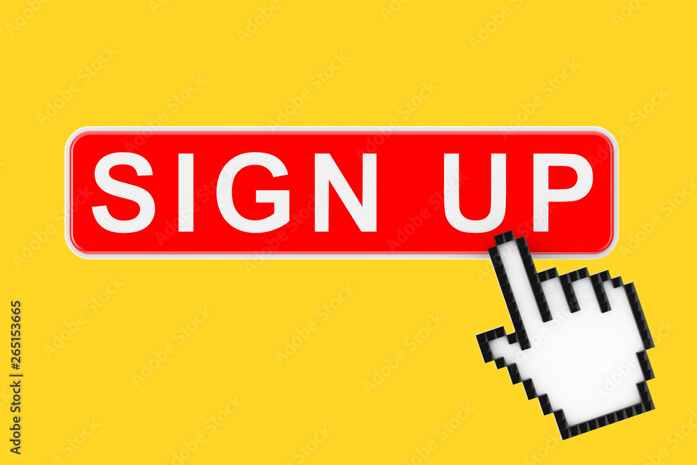 Sign Up Button with Pixel Icon Hand. 3d Rendering Sign Up Button with Pixel Icon Hand. 3d Rendering