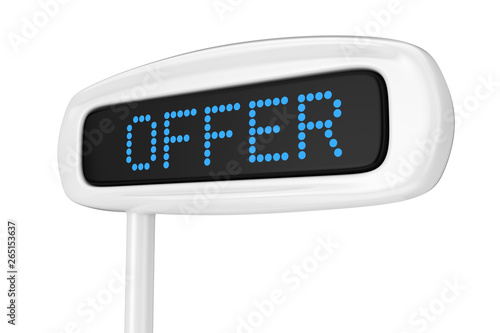 Abstract Cash Register Display Displaying Offer Blue Sign. 3d Rendering
