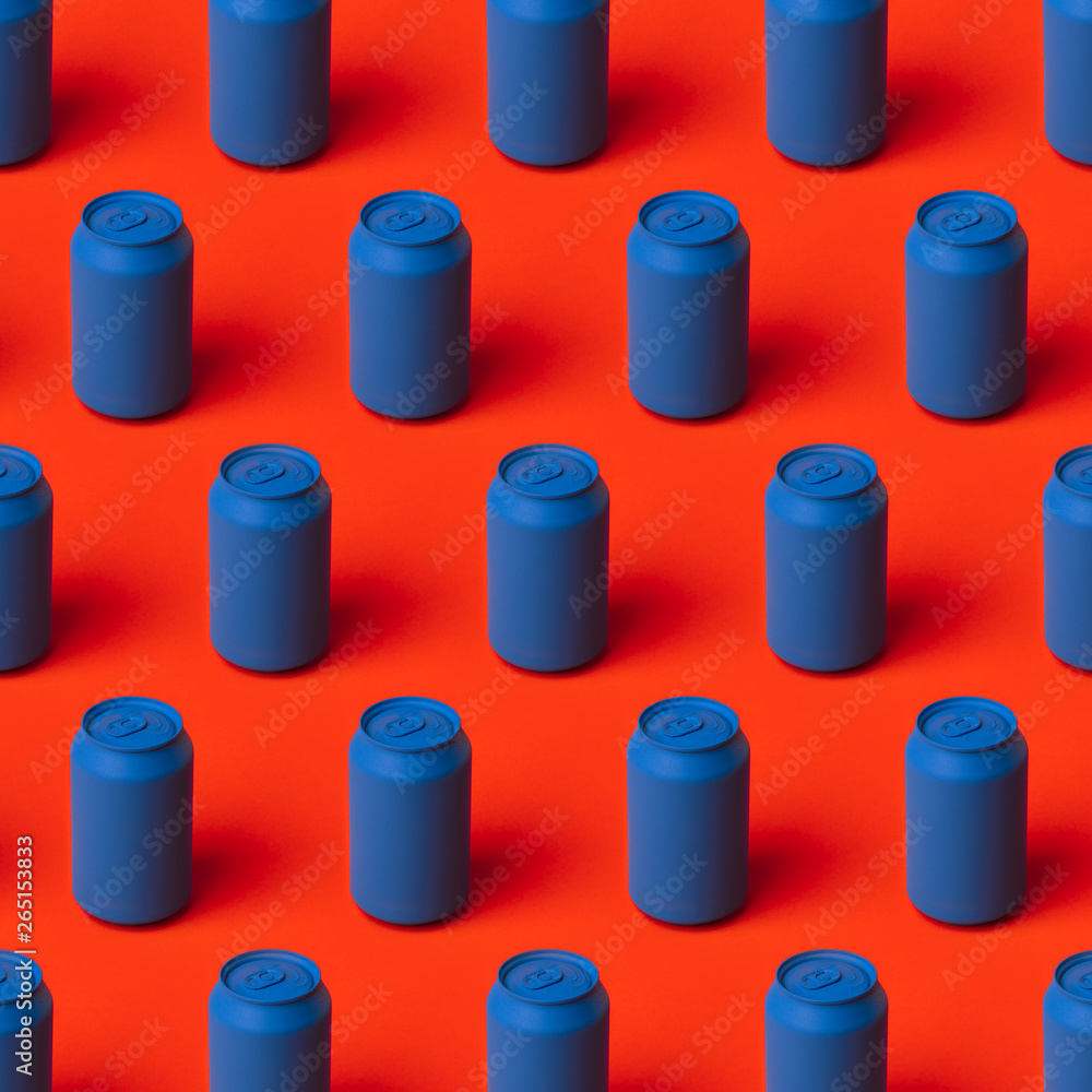Colored metal can in repeat on red Colored metal can in repeat on red