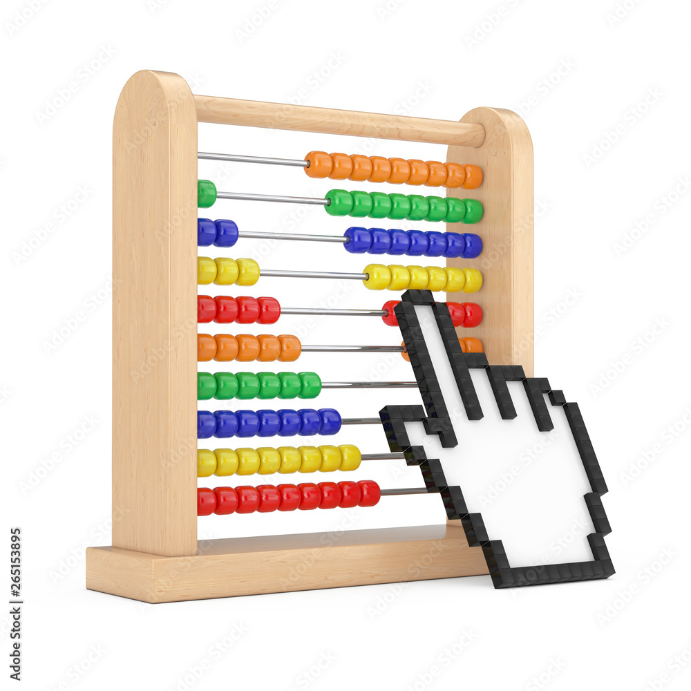 Wooden Children Abacus Toy for Learn Counting with Pixel Icon Hand. 3d Rendering Wooden Children Abacus Toy for Learn Counting with Pixel Icon Hand. 3d Rendering