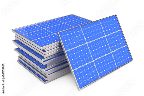 Stack of Photovoltaic Solar Panels. 3d Rendering