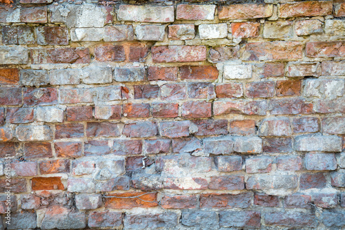 The background of an old brick wall is partly ruined by masonry. Backgrounds graphic design textures