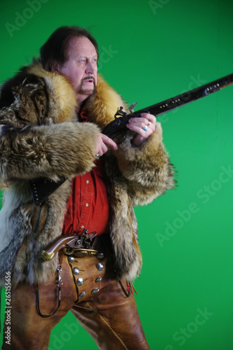 Mountain Man, flintlock, cutlass, knife, coonskin, fur, leather, buckskin, mountain man, beaver, gold,