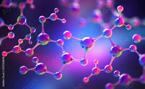Medical studies of molecular structures. Science in the service of man. Technologies of the future in our life. 3D illustration of a molecule model in neon light