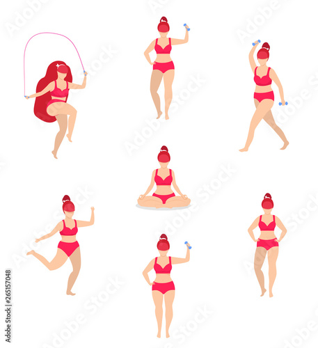 Woman Sport Activities. Different Poses. Workout