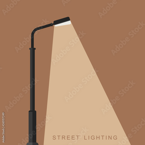 Outdoor lighting flat banner. Background with a luminous street lamppost. photo