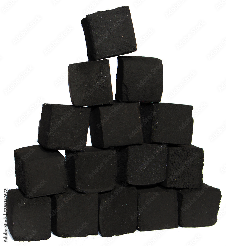 Coconut coals for hookah on a white background Coconut coals for hookah on a white background