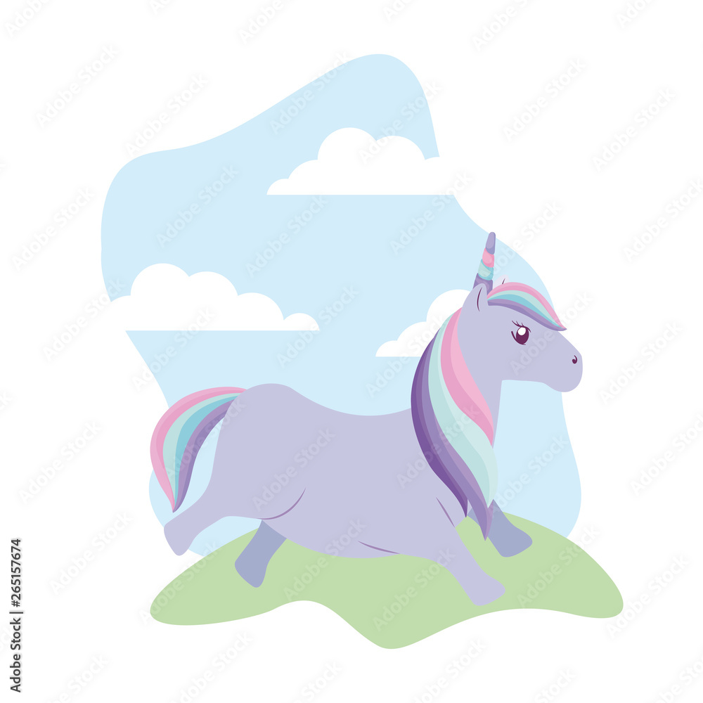 Naklejka premium cute unicorn animal in landscape