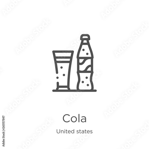 cola icon vector from united states collection. Thin line cola outline icon vector illustration. Outline, thin line cola icon for website design and mobile, app development.