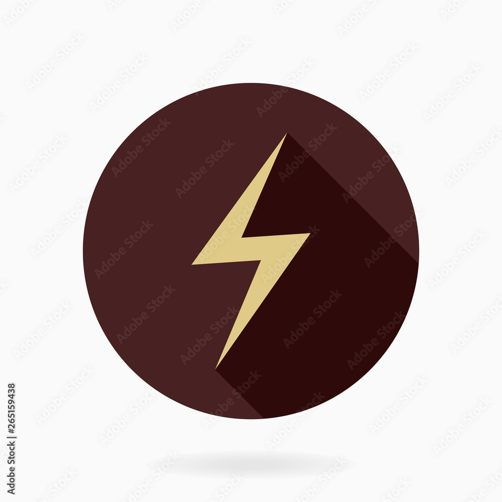 Fine vector icon with golden lightning in circle. Flat design with long shadow Fine vector icon with golden lightning in circle. Flat design with long shadow
