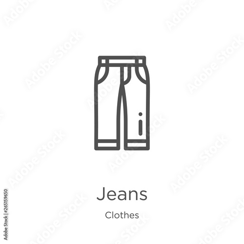 jeans icon vector from clothes collection. Thin line jeans outline icon vector illustration. Outline, thin line jeans icon for website design and mobile, app development.