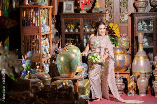 Beautiful woman in dress Thai style   Thai culture